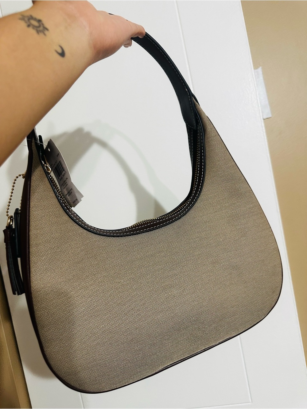 Coach Taupe Shoulder Bag with Brown Trim - Picture 6 of 8